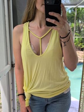 Yellow Strappy Scoop Neck Women's Tank Top